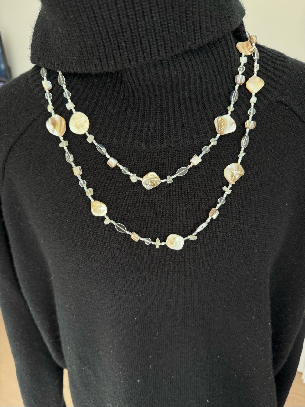 Pearl & Crystal Layered Necklace in Champagne